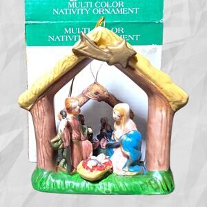 International Bazaar Ceramic Nativity Scene Ornament Boxed
